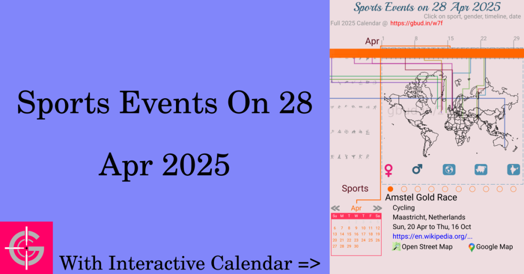 Sports events on 28 April 2025 with Interactive Calendar