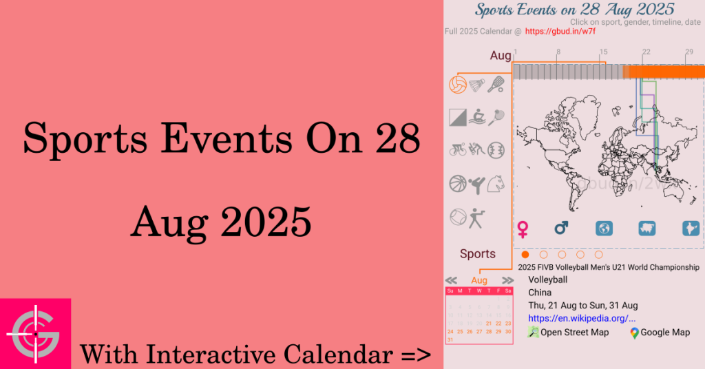 Sports events on 28 August 2025 with Interactive Calendar