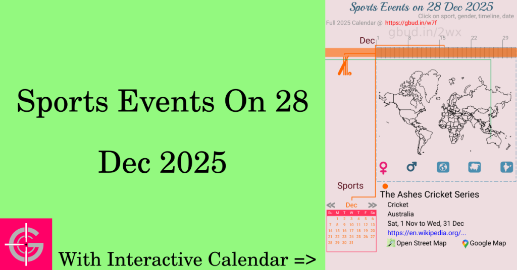 Sports events on 28 December 2025 with Interactive Calendar