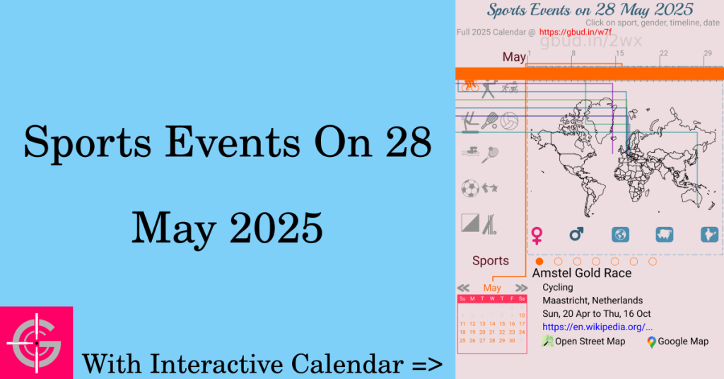 Sports events on 28 May 2025 with Interactive Calendar