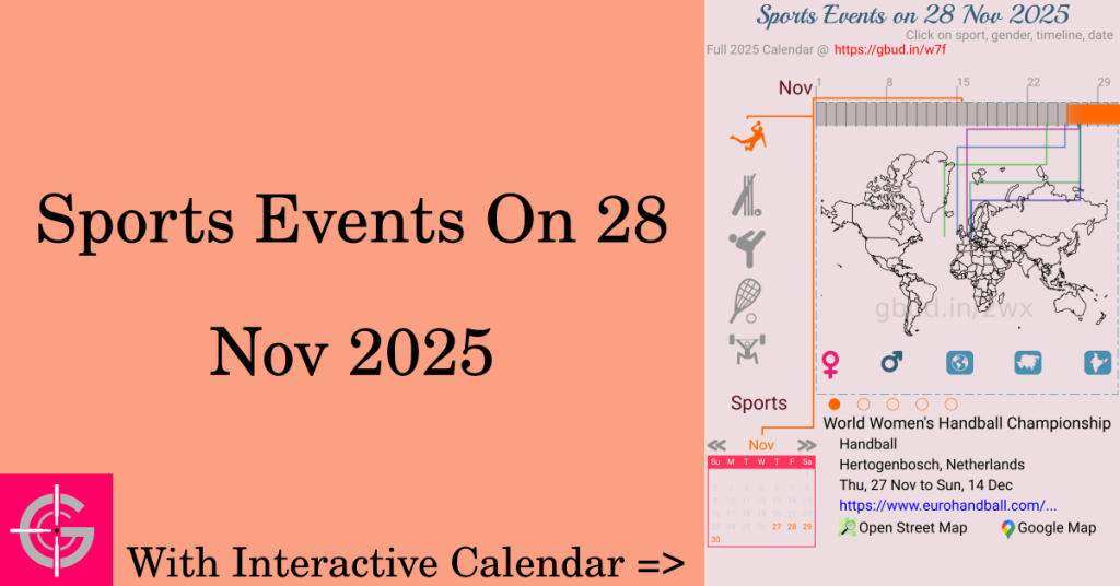 Sports events on 28 November 2025 with Interactive Calendar