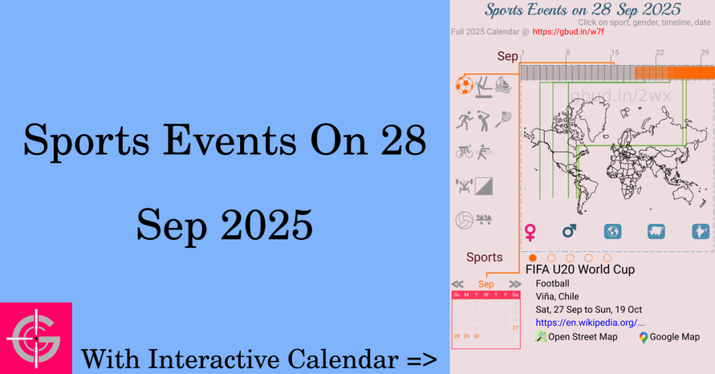 Sports events on 28 September 2025 with Interactive Calendar