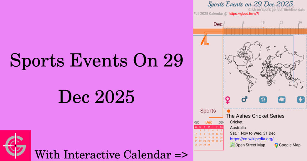 Sports events on 29 December 2025 with Interactive Calendar