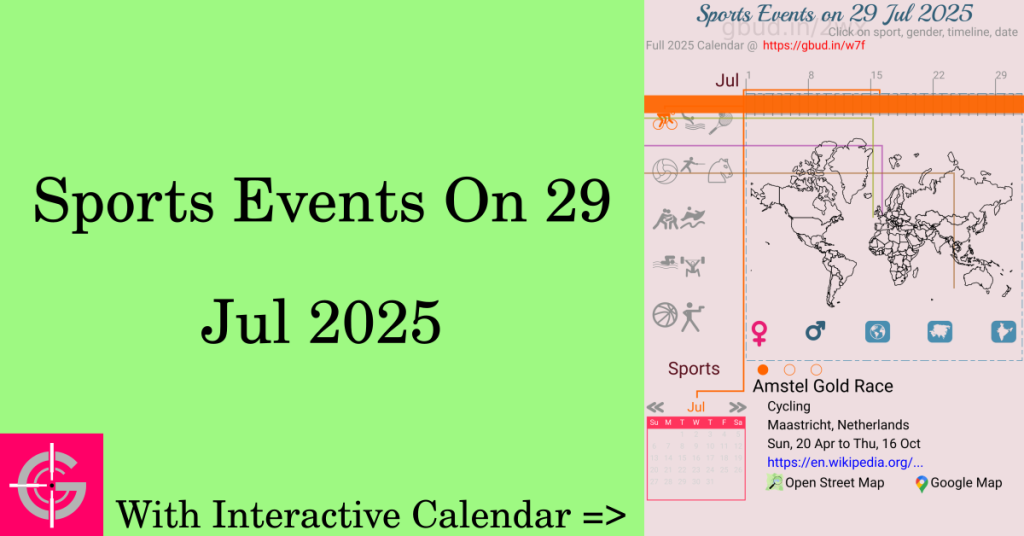 Sports events on 29 July 2025 with Interactive Calendar