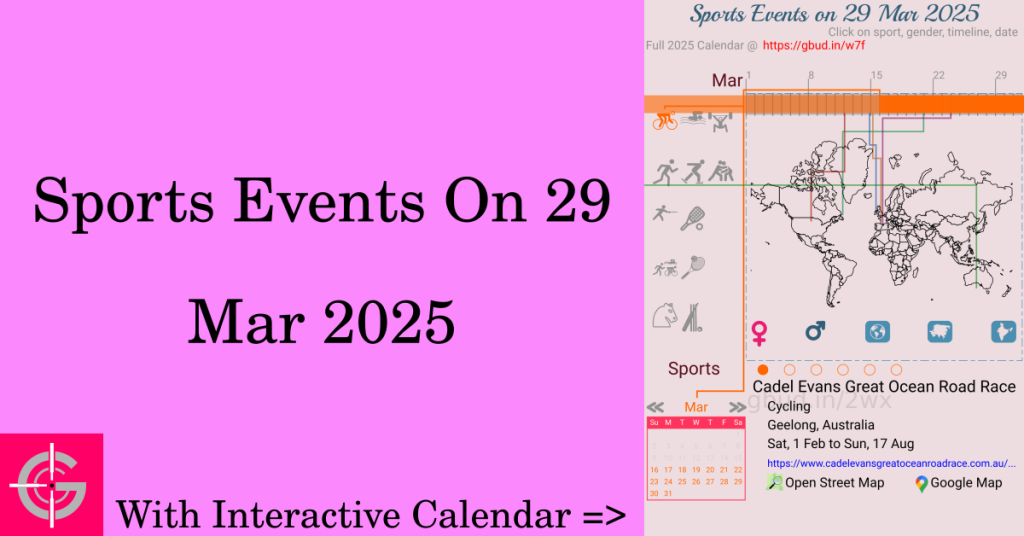 Sports events on 29 March 2025 with Interactive Calendar