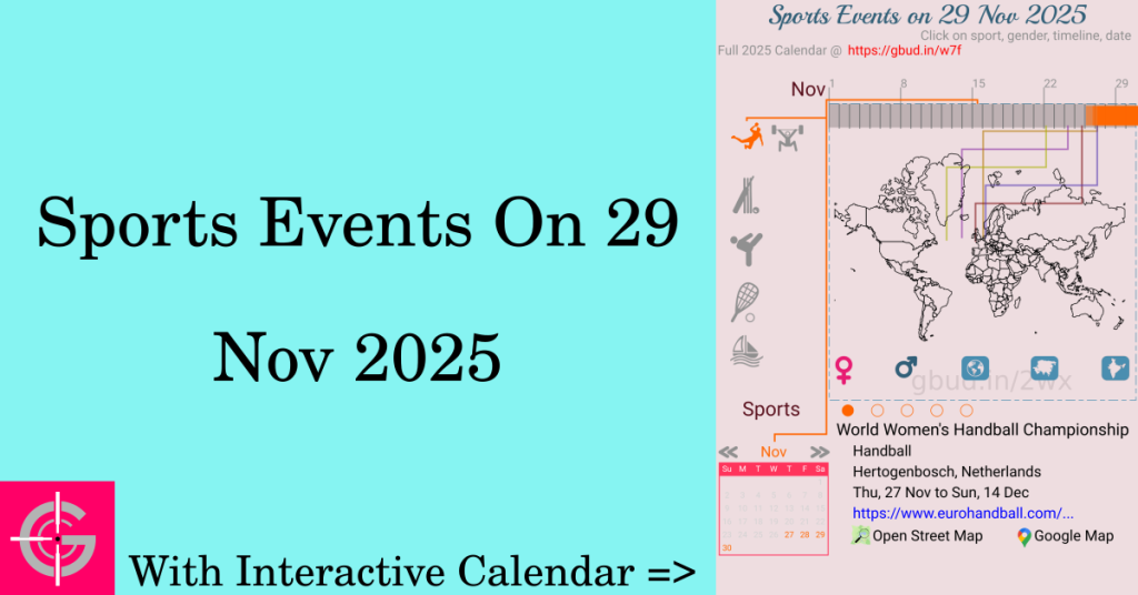 Sports events on 29 November 2025 with Interactive Calendar