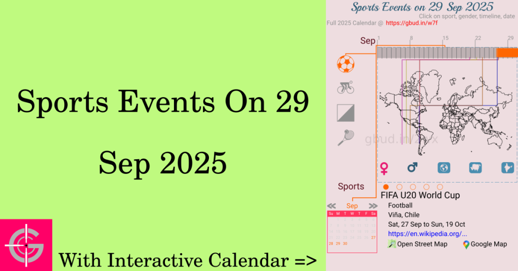 Sports events on 29 September 2025 with Interactive Calendar