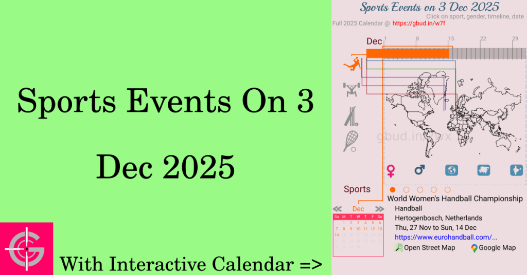 Sports events on 3 December 2025 with Interactive Calendar