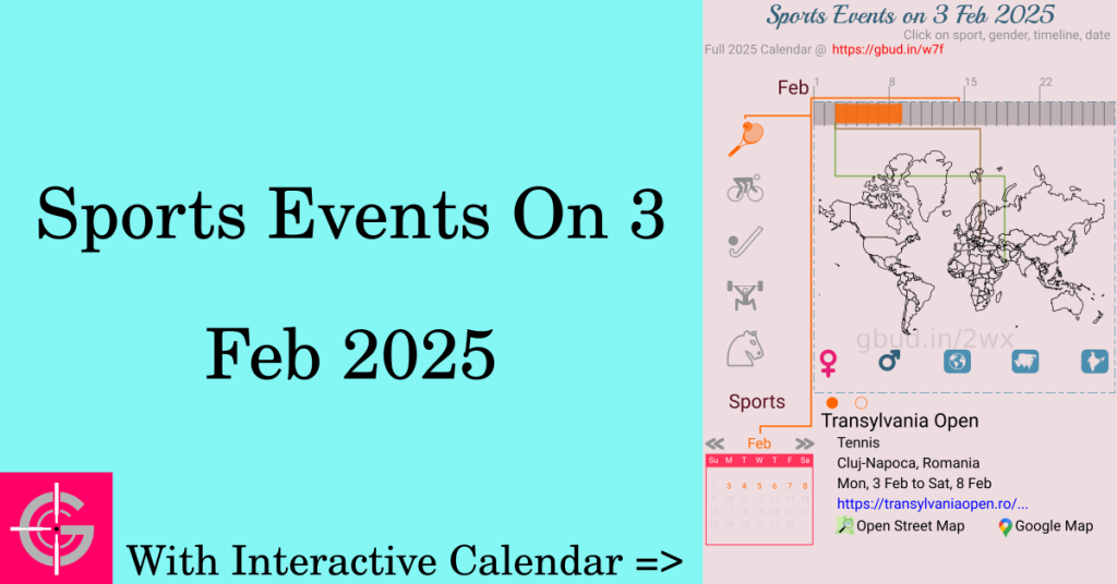 Sports events on 3 February 2025 with Interactive Calendar