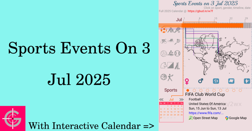 Sports events on 3 July 2025 with Interactive Calendar