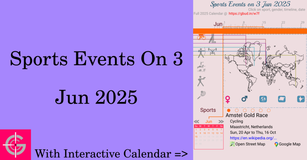 Sports events on 3 June 2025 with Interactive Calendar