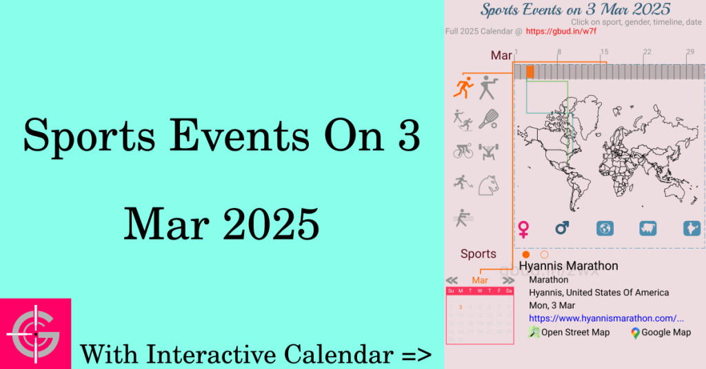 Sports events on 3 March 2025 with Interactive Calendar