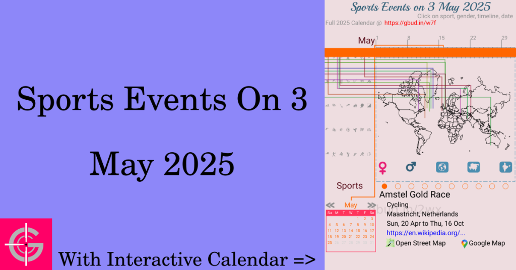 Sports events on 3 May 2025 with Interactive Calendar