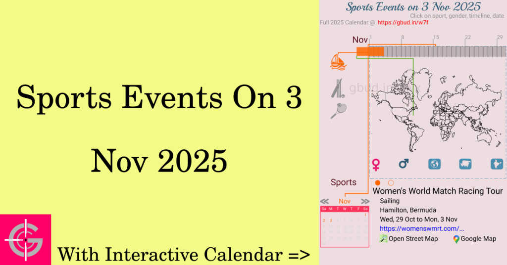 Sports events on 3 November 2025 with Interactive Calendar