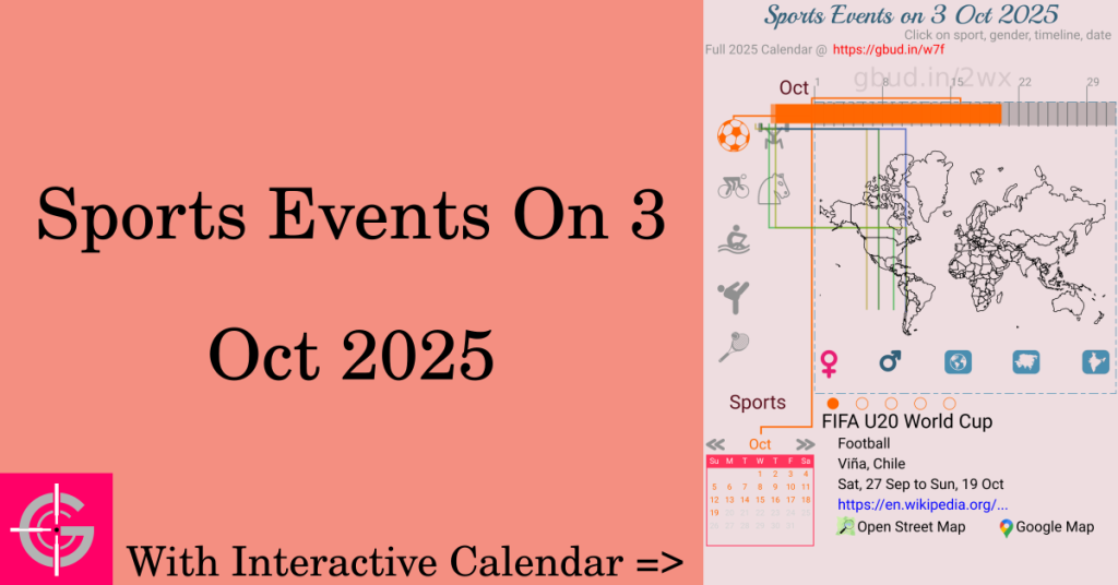 Sports events on 3 October 2025 with Interactive Calendar