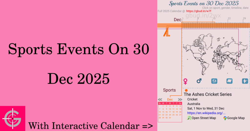 Sports events on 30 December 2025 with Interactive Calendar