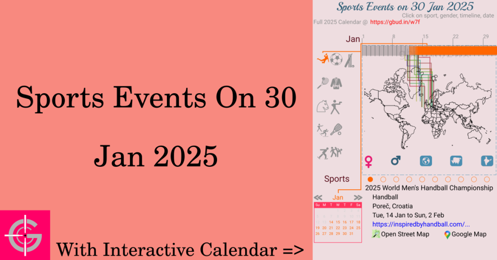 Sports events on 30 January 2025 with Interactive Calendar