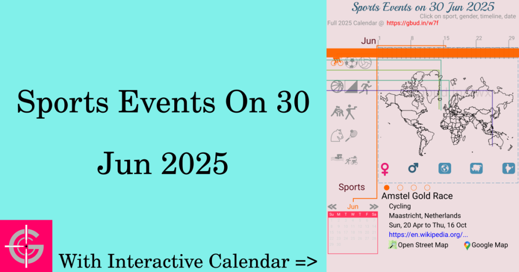 Sports events on 30 June 2025 with Interactive Calendar