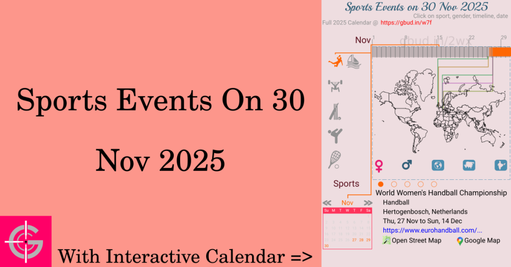 Sports events on 30 November 2025 with Interactive Calendar