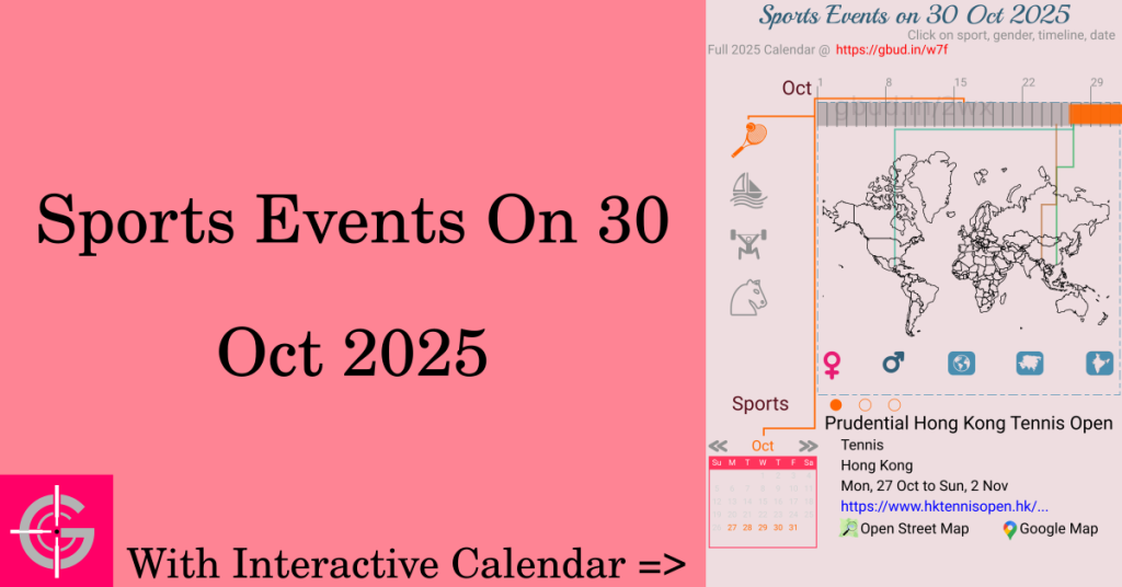 Sports events on 30 October 2025 with Interactive Calendar