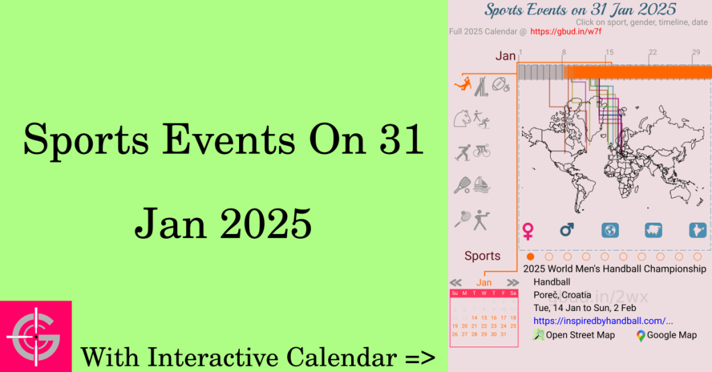 Sports events on 31 January 2025 with Interactive Calendar