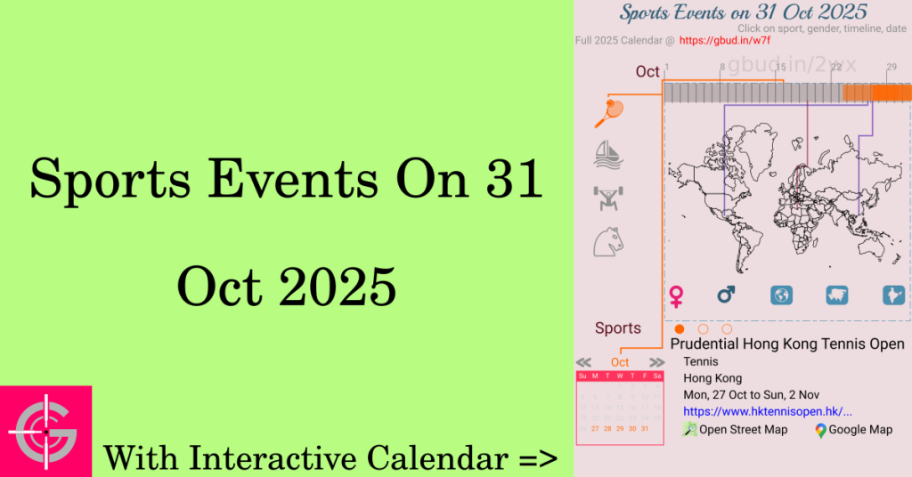 Sports events on 31 October 2025 with Interactive Calendar