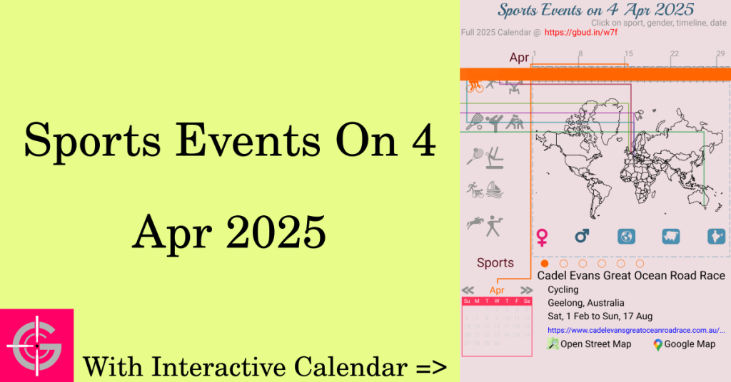 Sports events on 4 April 2025 with Interactive Calendar