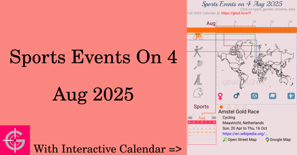 Sports events on 4 August 2025 with Interactive Calendar