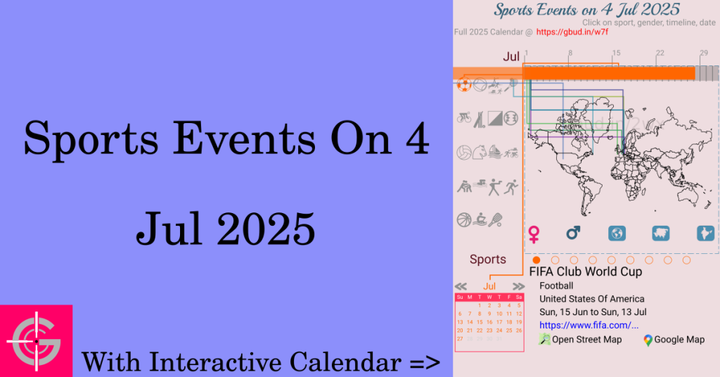 Sports events on 4 July 2025 with Interactive Calendar