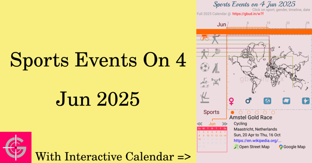 Sports events on 4 June 2025 with Interactive Calendar