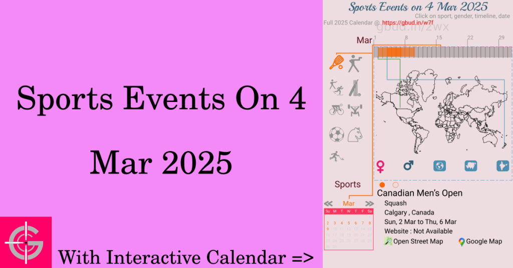 Sports events on 4 March 2025 with Interactive Calendar