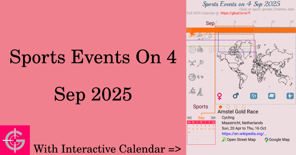 Sports events on 4 September 2025 with Interactive Calendar