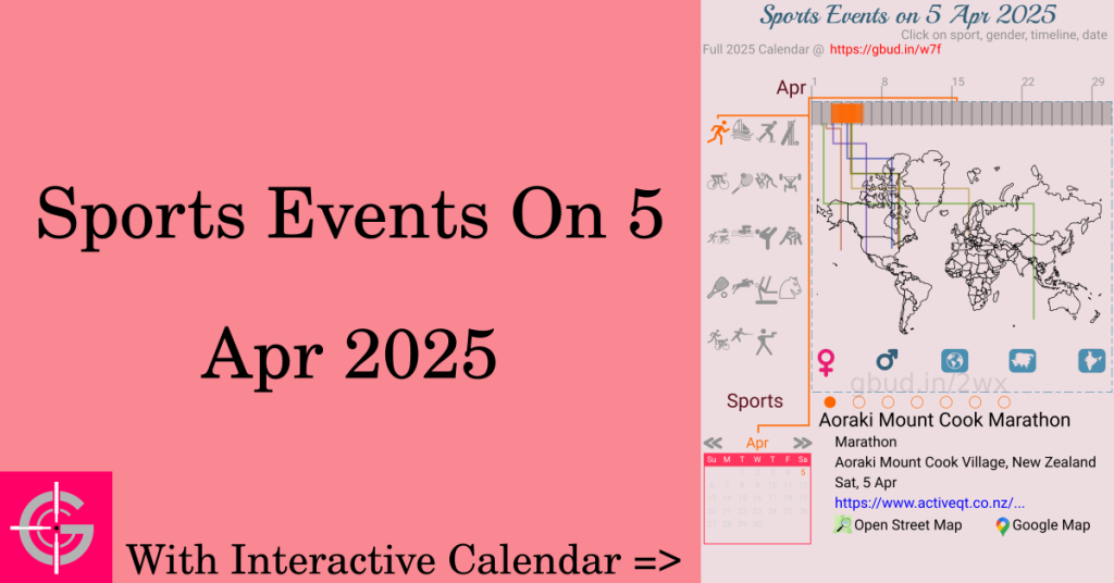 Sports events on 5 April 2025 with Interactive Calendar