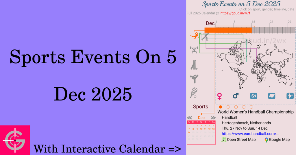 Sports events on 5 December 2025 with Interactive Calendar