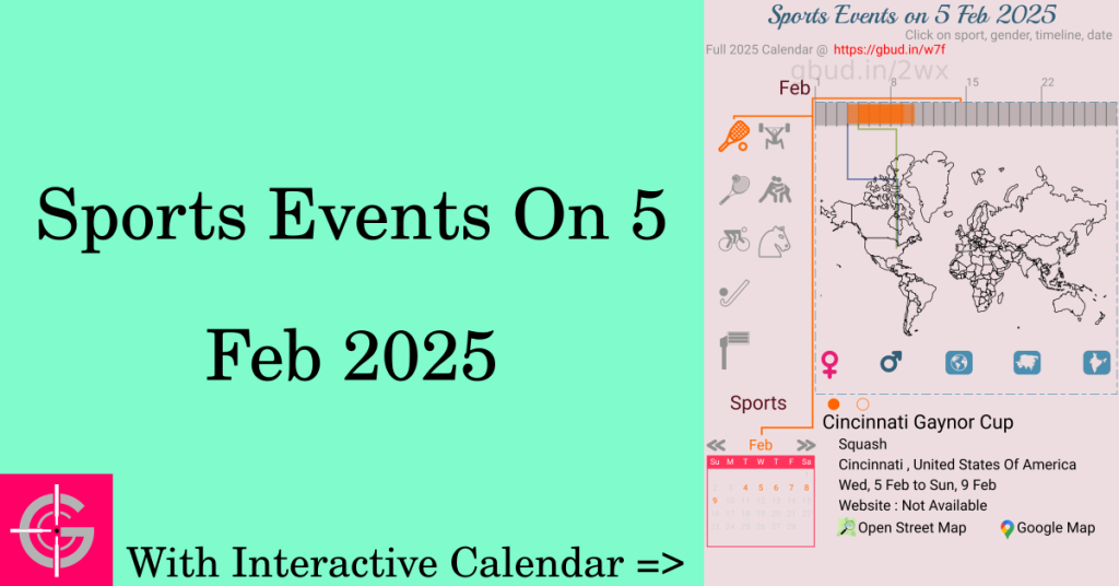 Sports events on 5 February 2025 with Interactive Calendar