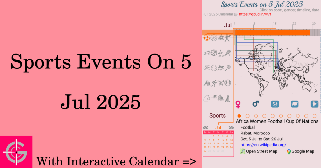 Sports events on 5 July 2025 with Interactive Calendar