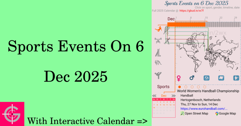 Sports events on 6 December 2025 with Interactive Calendar