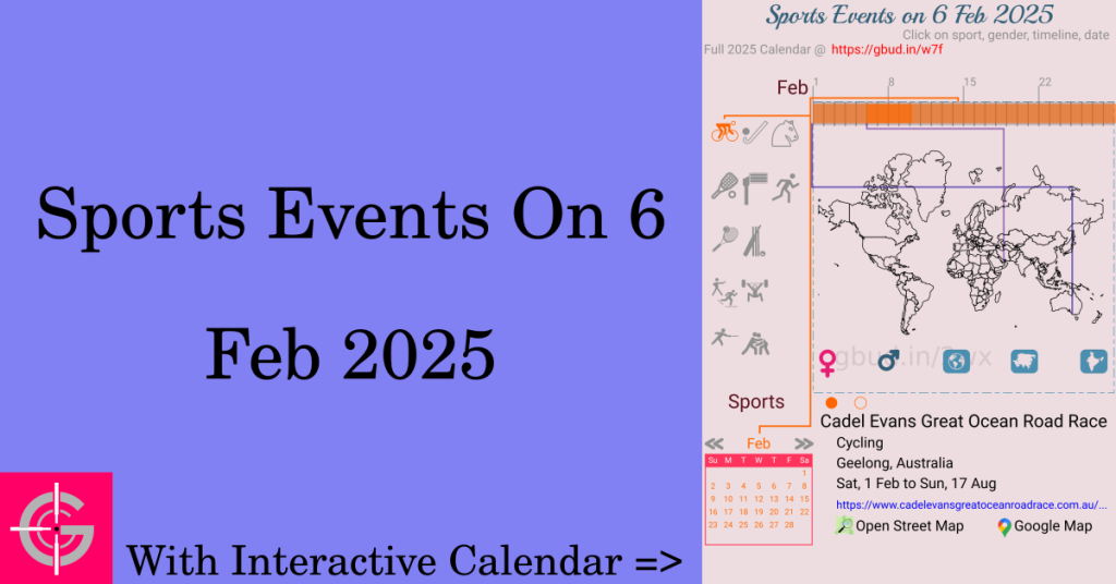 Sports events on 6 February 2025 with Interactive Calendar