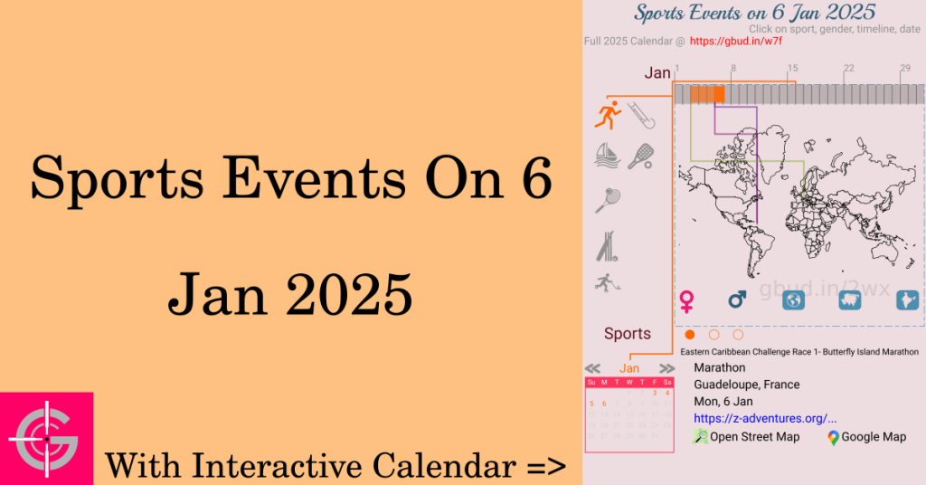 Sports events on 6 January 2025 with Interactive Calendar