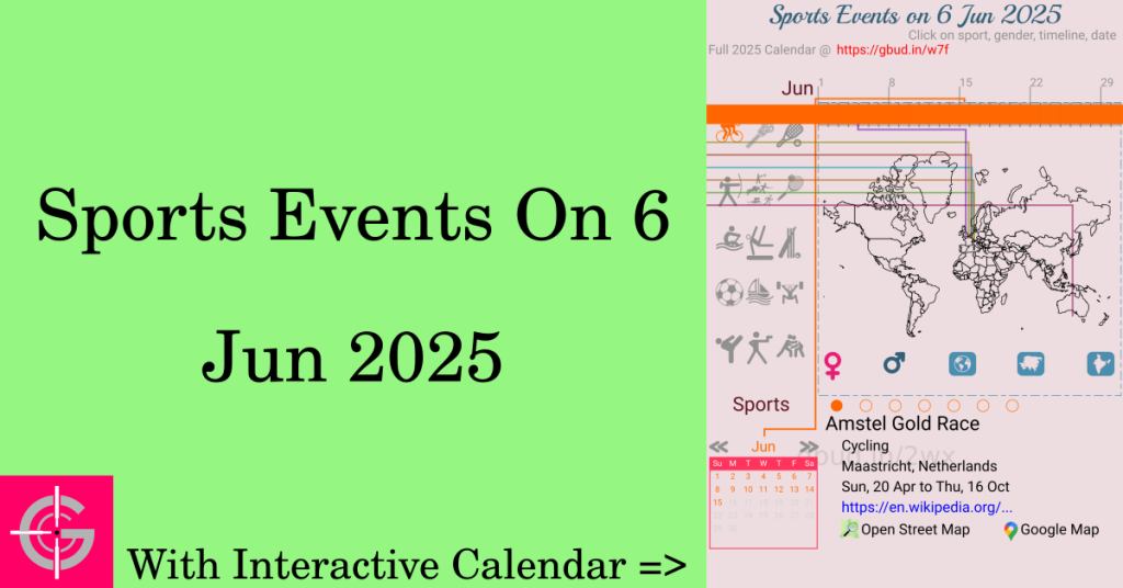 Sports events on 6 June 2025 with Interactive Calendar