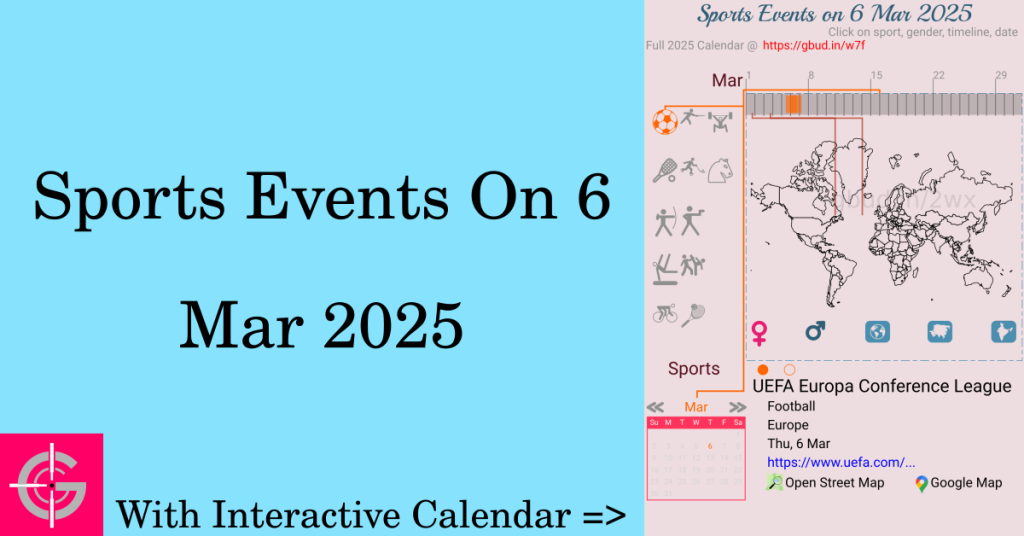 Sports events on 6 March 2025 with Interactive Calendar