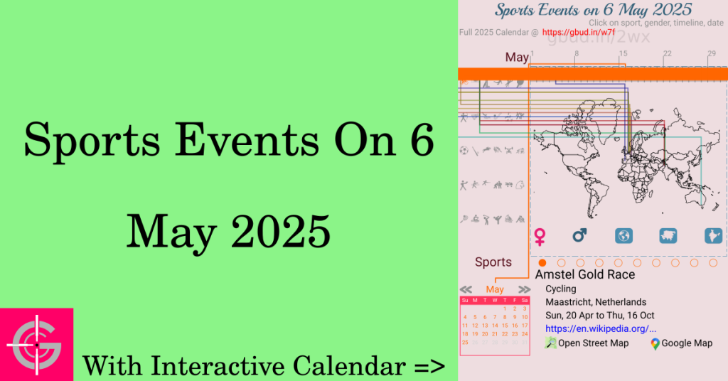 Sports events on 6 May 2025 with Interactive Calendar