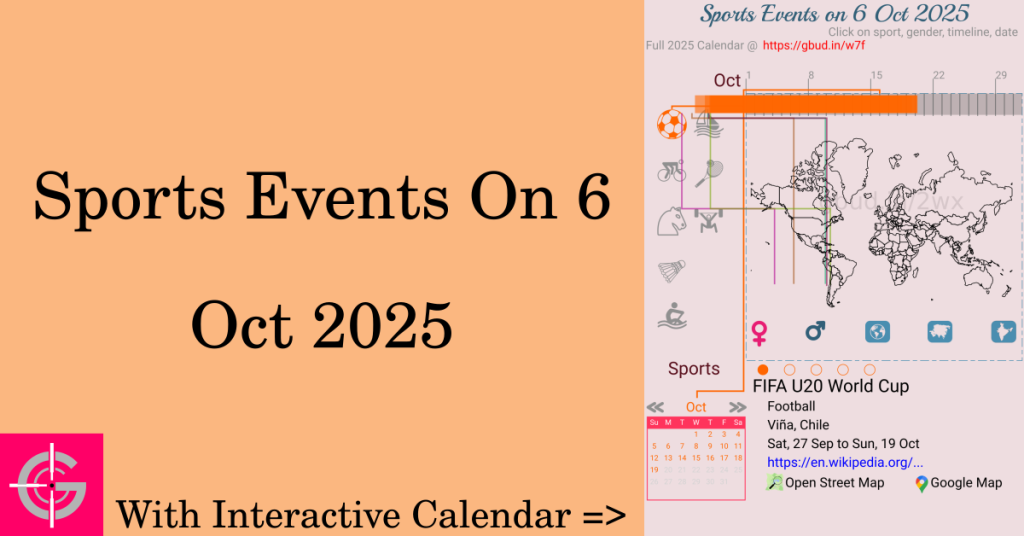 Sports events on 6 October 2025 with Interactive Calendar