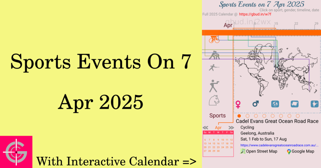 Sports events on 7 April 2025 with Interactive Calendar