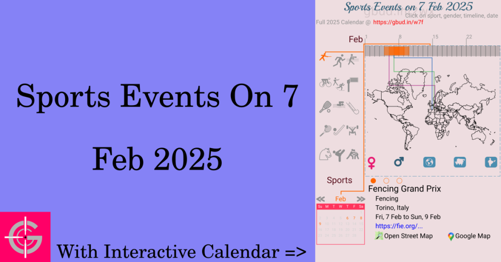 Sports events on 7 February 2025 with Interactive Calendar