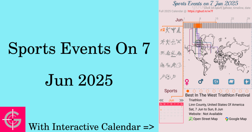 Sports events on 7 June 2025 with Interactive Calendar