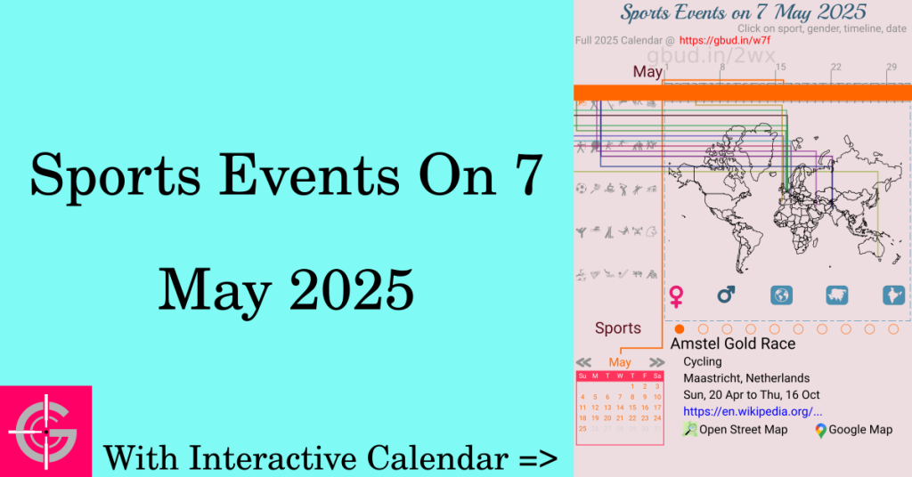 Sports events on 7 May 2025 with Interactive Calendar