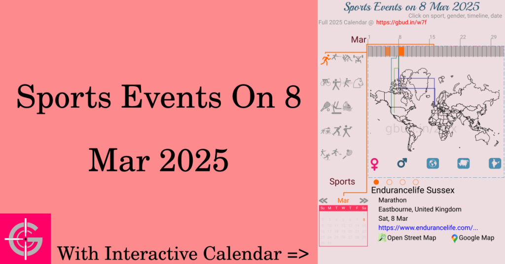 Sports events on 8 March 2025 with Interactive Calendar