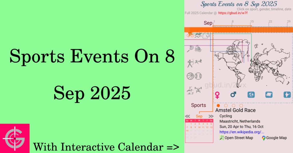 Sports events on 8 September 2025 with Interactive Calendar