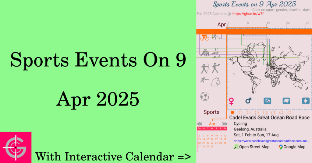 Sports events on 9 April 2025 with Interactive Calendar